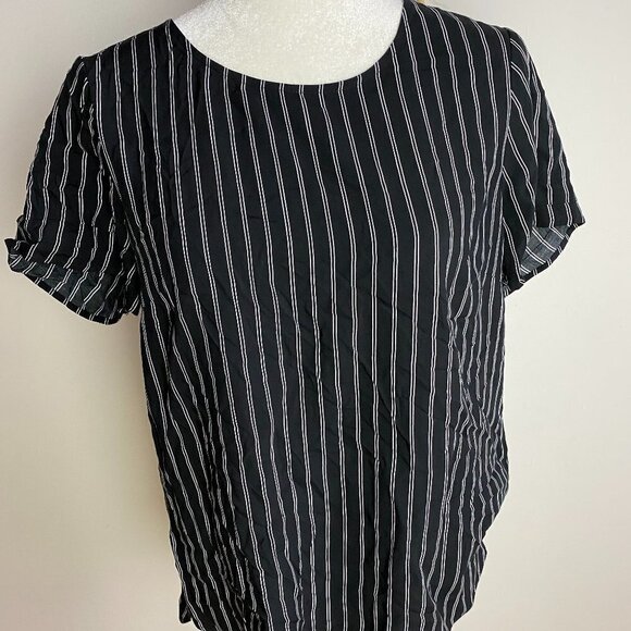 DR2 Bnwt Small Black Short Sleeve Top White Stripe - Picture 1 of 5